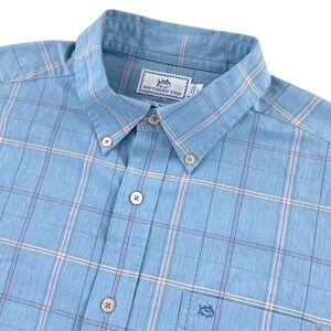 Southern Tide Coastal‎ Passage Shirt Men's LARGE Blue Plaid Stretch Nylon Button